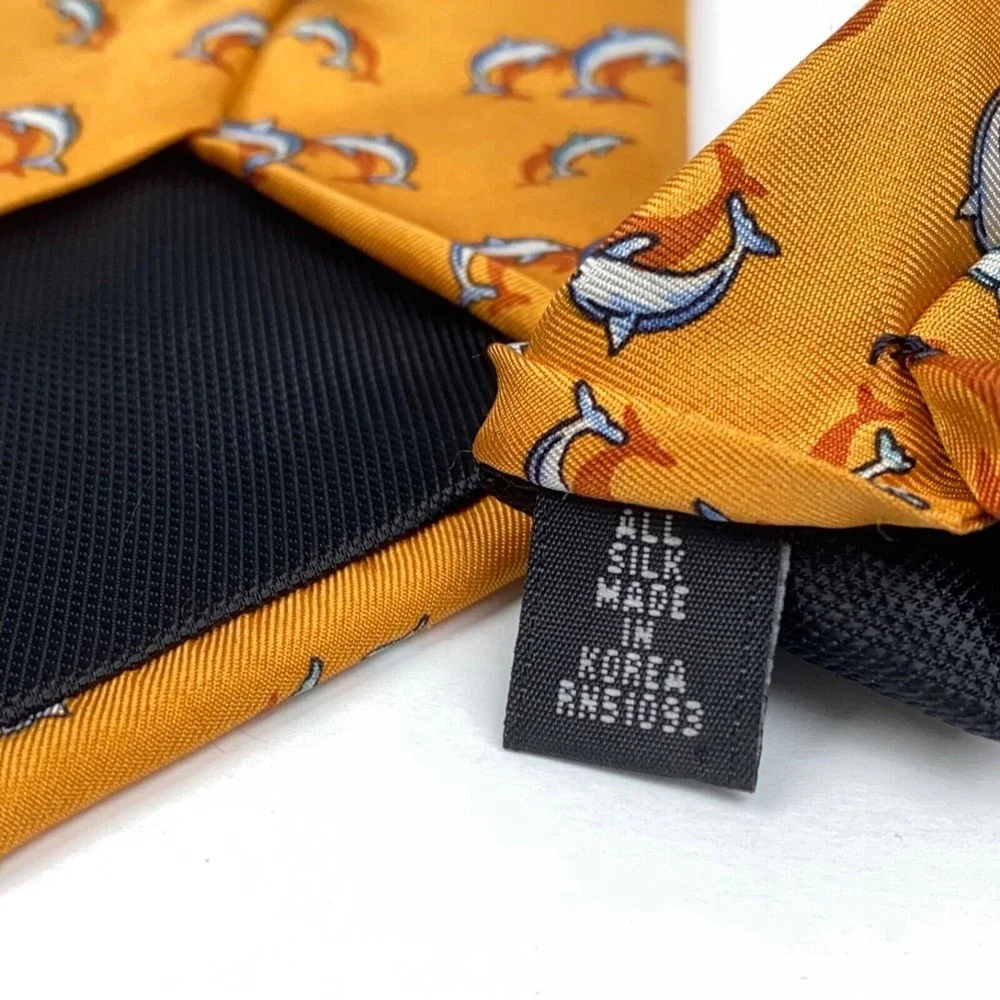TANGO Tie Orange All Silk Marine Animal Dolphins Men's Necktie Made in Korea 58